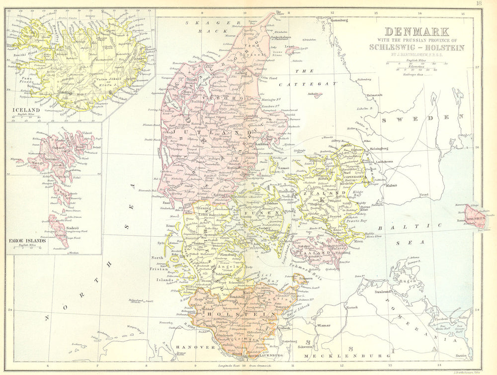 DENMARK. Schleswig Holstein Iceland Faroes 1876 old antique map plan chart
