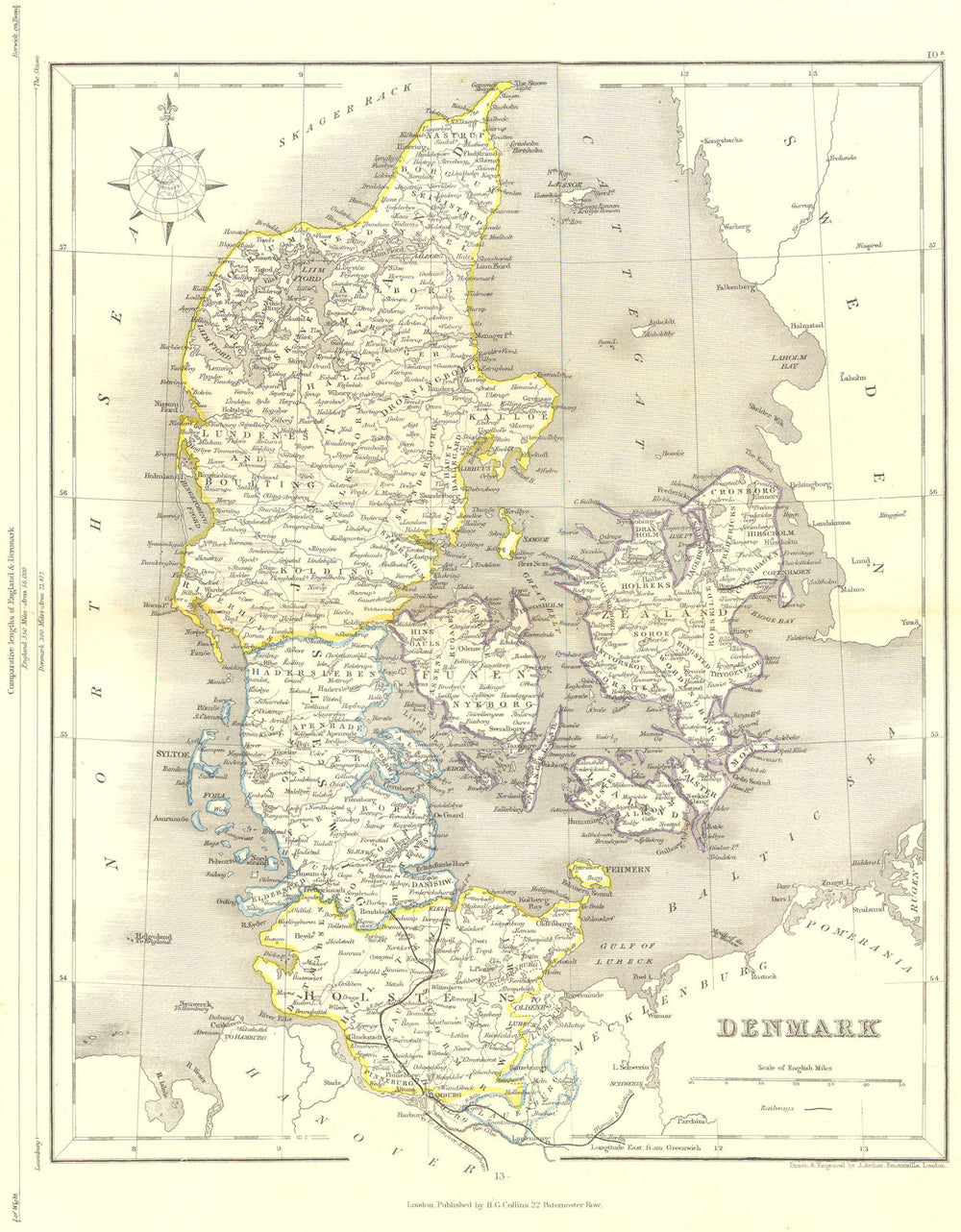 DENMARK. Archer 1850 old antique vintage map plan chart