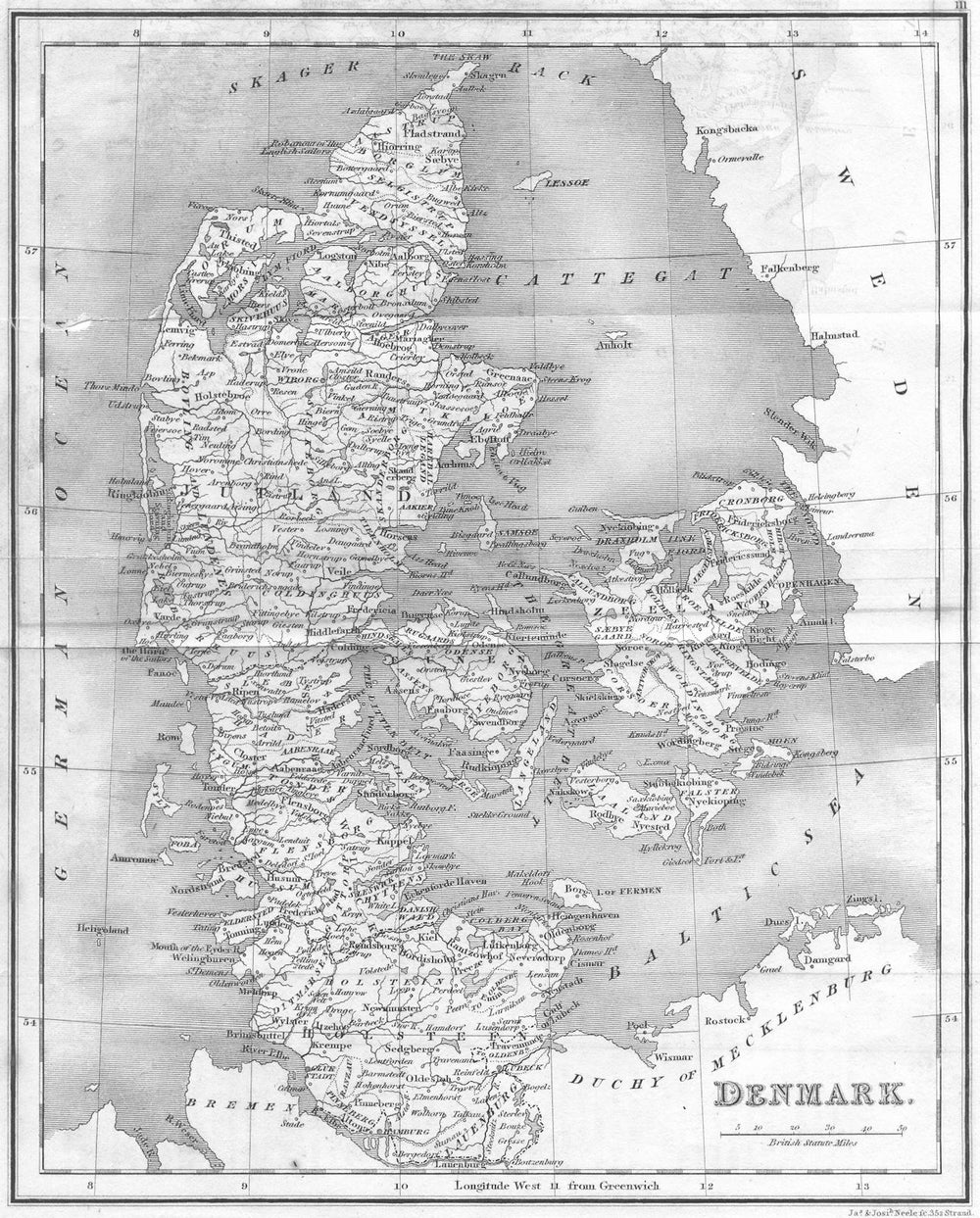 DENMARK. Mawman  1827 old antique vintage map plan chart