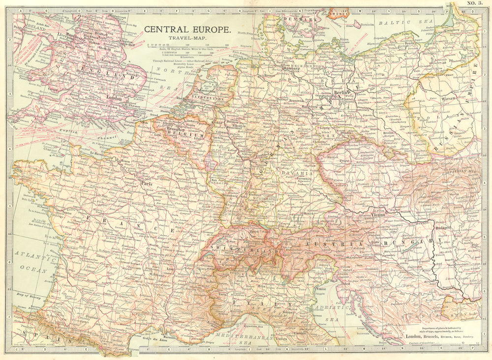 EUROPE. Central Travel-Map 1903 old antique vintage plan chart