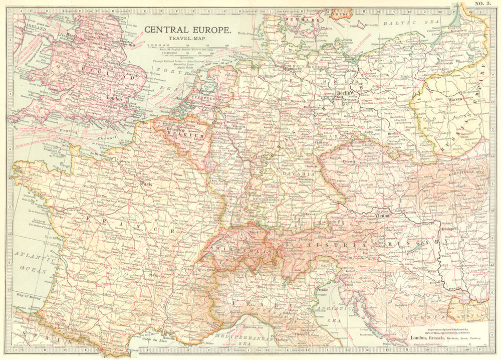 EUROPE. Central Travel-Map.  1903 old antique vintage plan chart