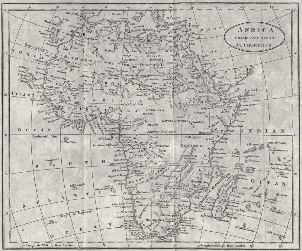 AFRICA. Continent. BROOKES 1812 old antique vintage map plan chart