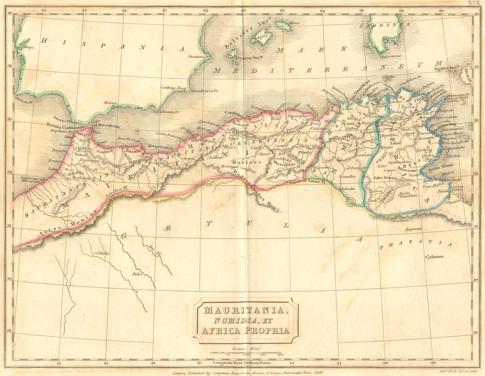 AFRICA. Mauritania Numidia, Propria. Classical 1826 old antique map plan chart