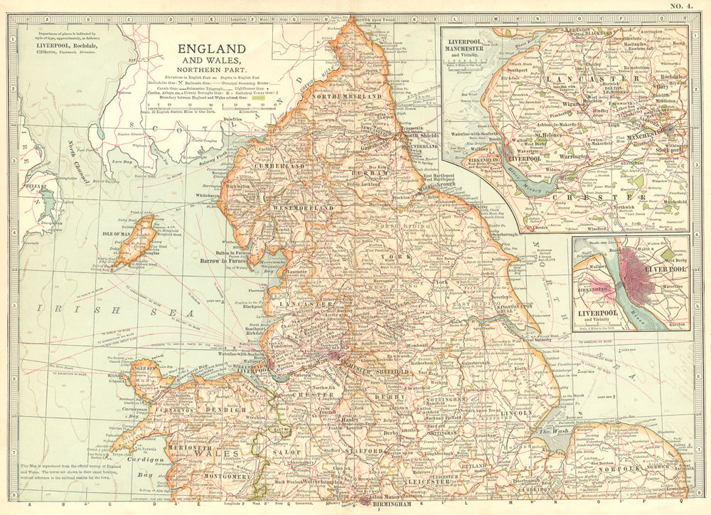 UK. England Wales, North 1903 old antique vintage map plan chart