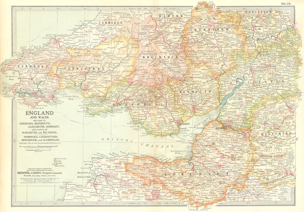 SOUTH WALES ENGLAND WEST COUNTRY. Glos Somt 1903 old antique map plan chart