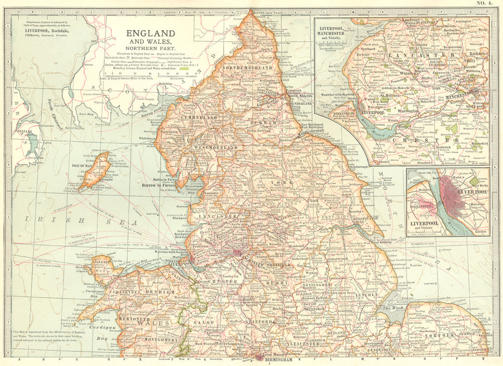 UK. England Wales, North 1903 old antique vintage map plan chart