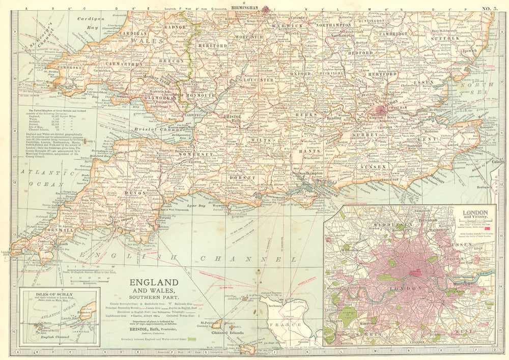 UK. England Wales, South 1903 old antique vintage map plan chart