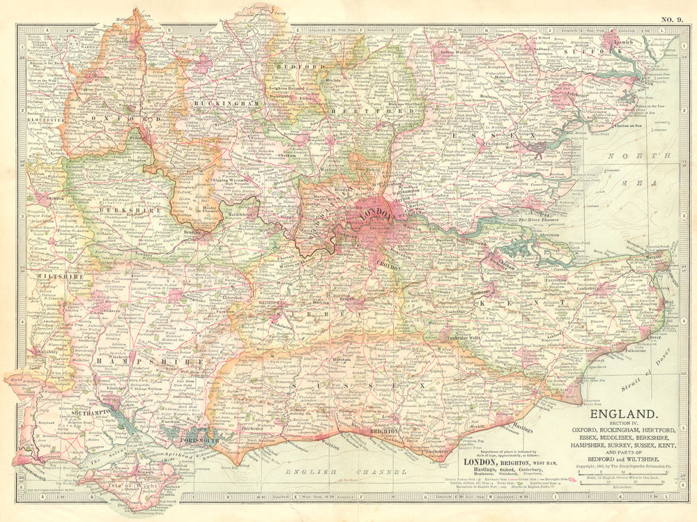 SE ENGLAND. Home Counties. Inc Bucks Essex, Middx 1903 old antique map chart