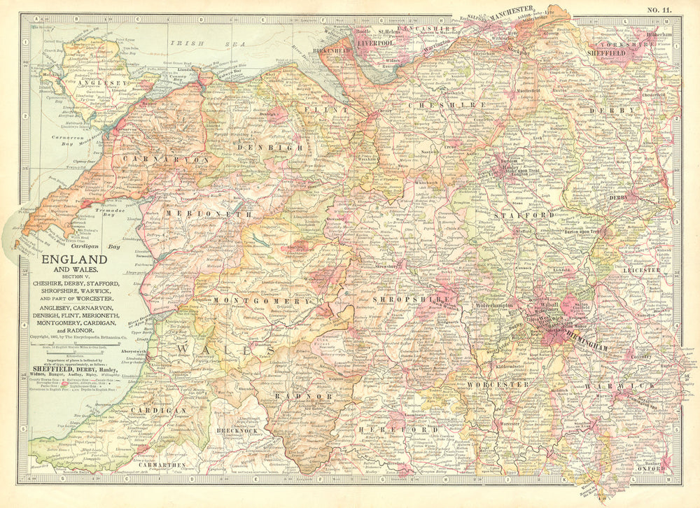 UK. West Midlands England & North Wales 1903 old antique map plan chart
