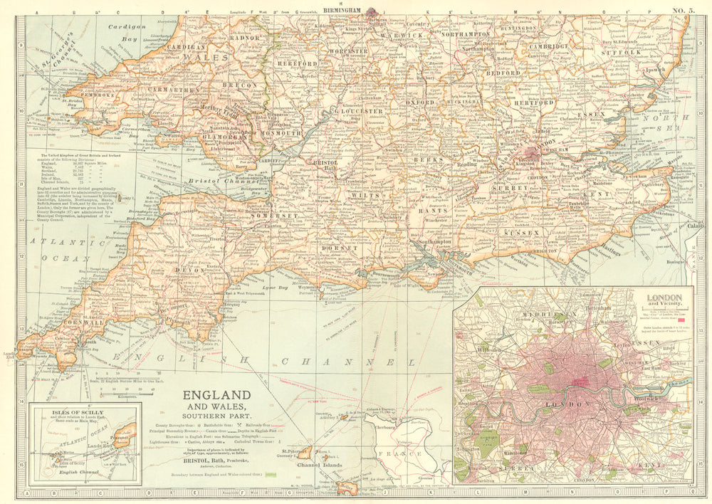 UK. England Wales, South 1903 old antique vintage map plan chart