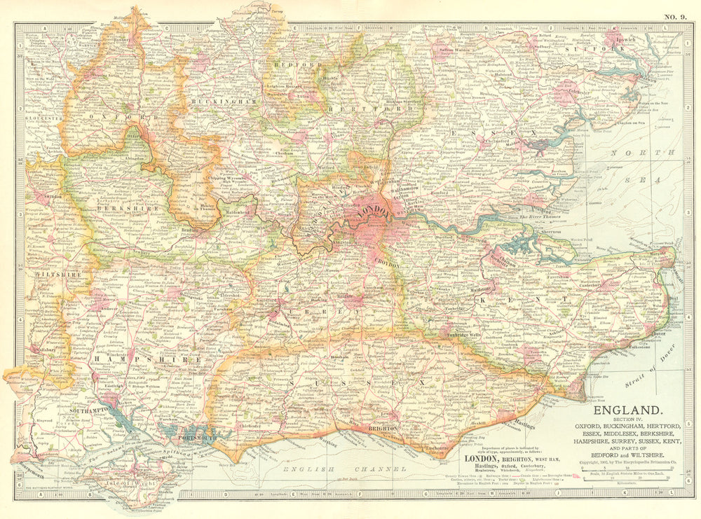 SE ENGLAND. Home Counties. Inc Bucks Essex, Middx 1903 old antique map chart