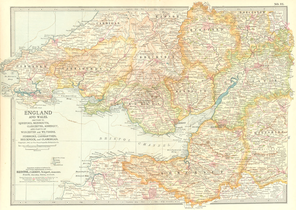 SOUTH WALES ENGLAND WEST COUNTRY. Glos Somt 1903 old antique map plan chart