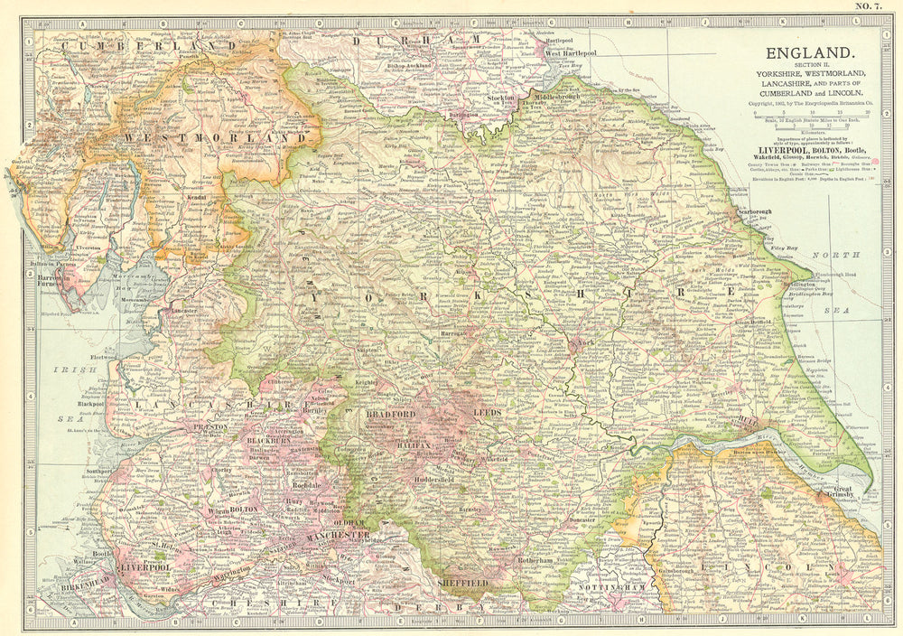 ENGLAND. Yorks, Westmorland, Lancs Cumbria Lincs 1903 old antique map chart