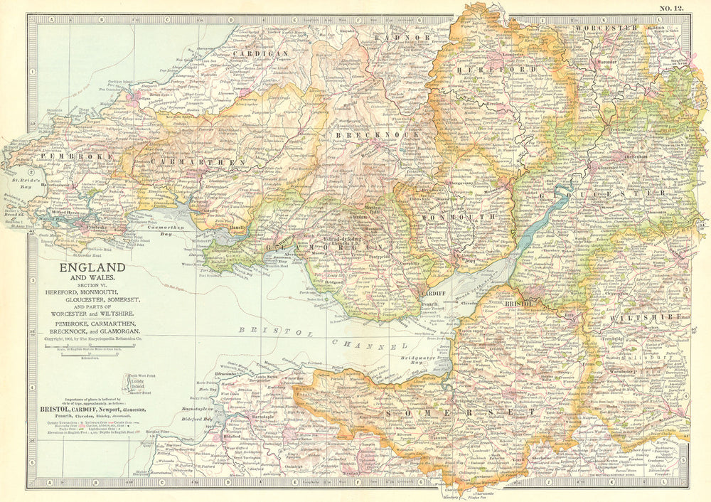 SOUTH WALES ENGLAND WEST COUNTRY. Glos Somt 1903 old antique map plan chart