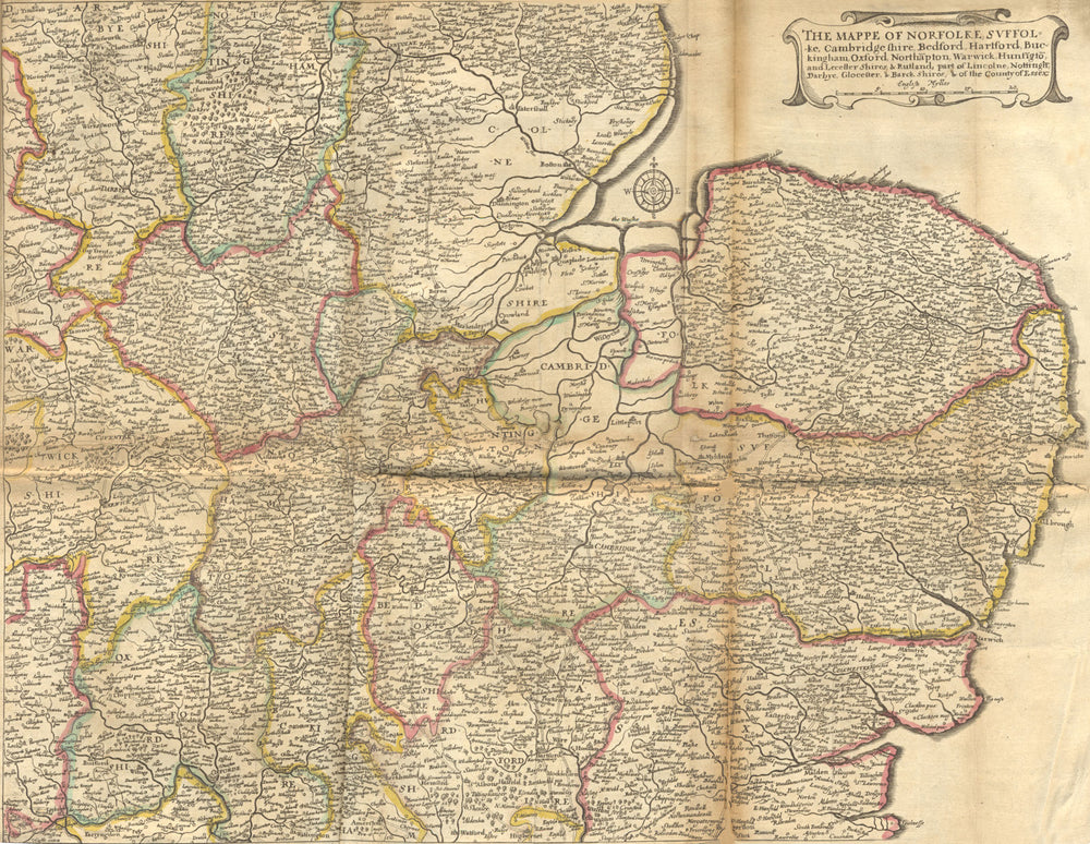 EAST ANGLIA, MIDLANDS. Norfolk Suffolk; Hollar 1676 old antique map plan chart