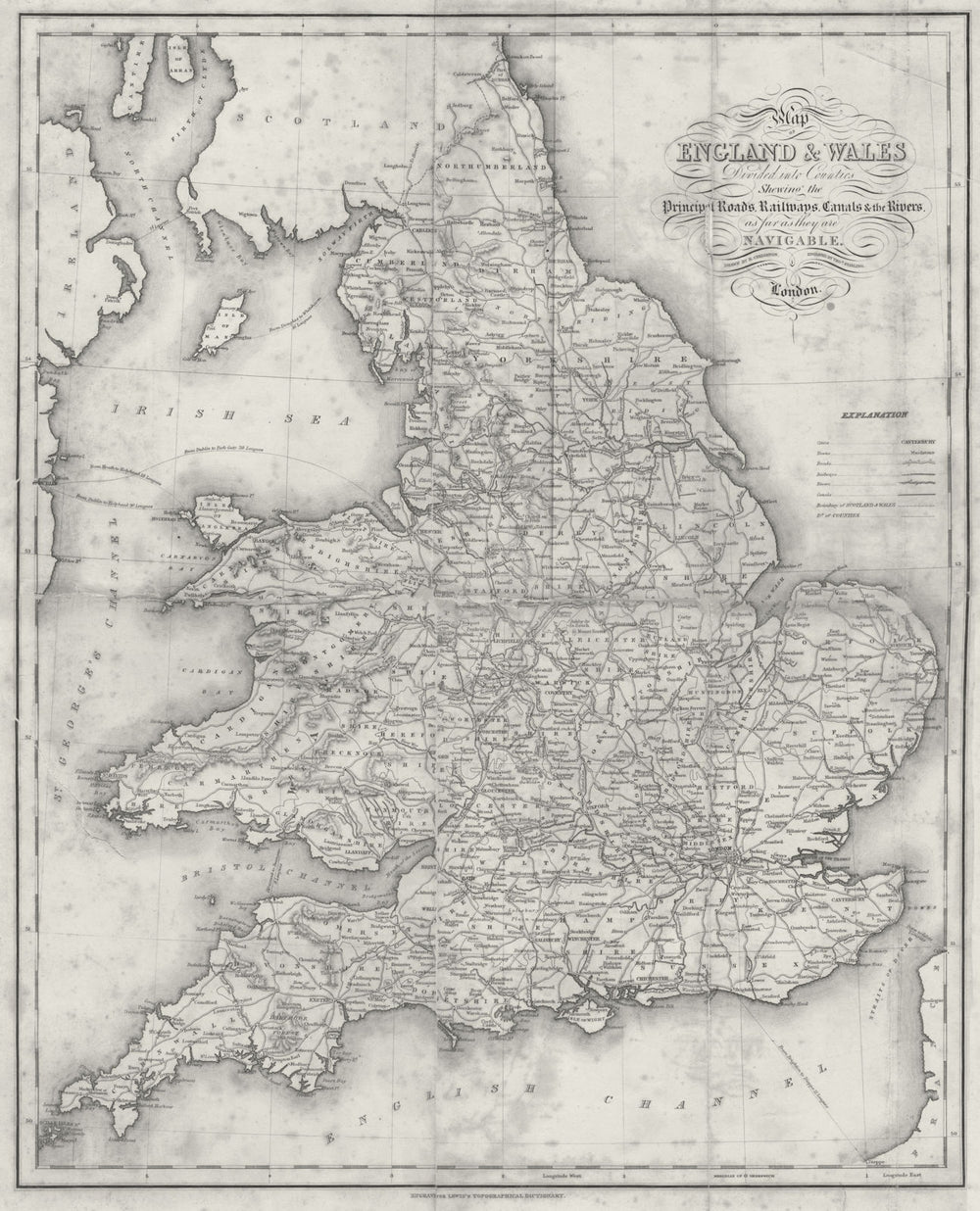 ENGLAND WALES. Roads, rail, canals, rivers. Lewis 1831 old antique map chart