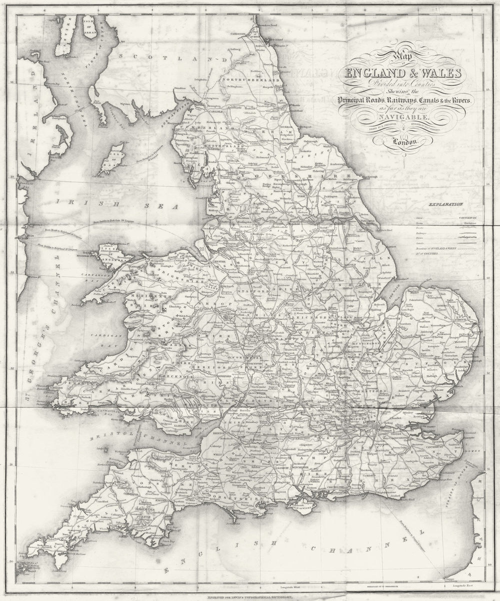 ENGLAND WALES. Roads, rail, canals, rivers. Lewis 1831 old antique map chart