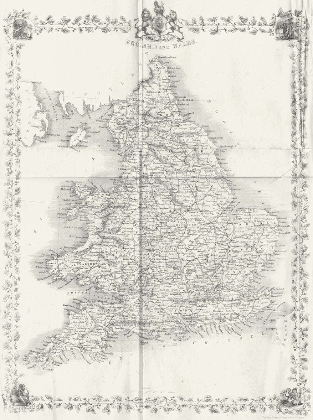 UK. England Wales. Rapkin 1850 old antique vintage map plan chart