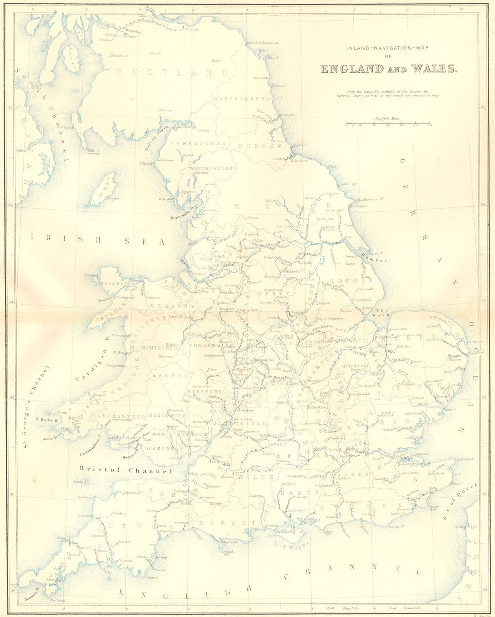 ENGLAND WALES. Inland Navigation. Virtue canals 1870 old antique map chart