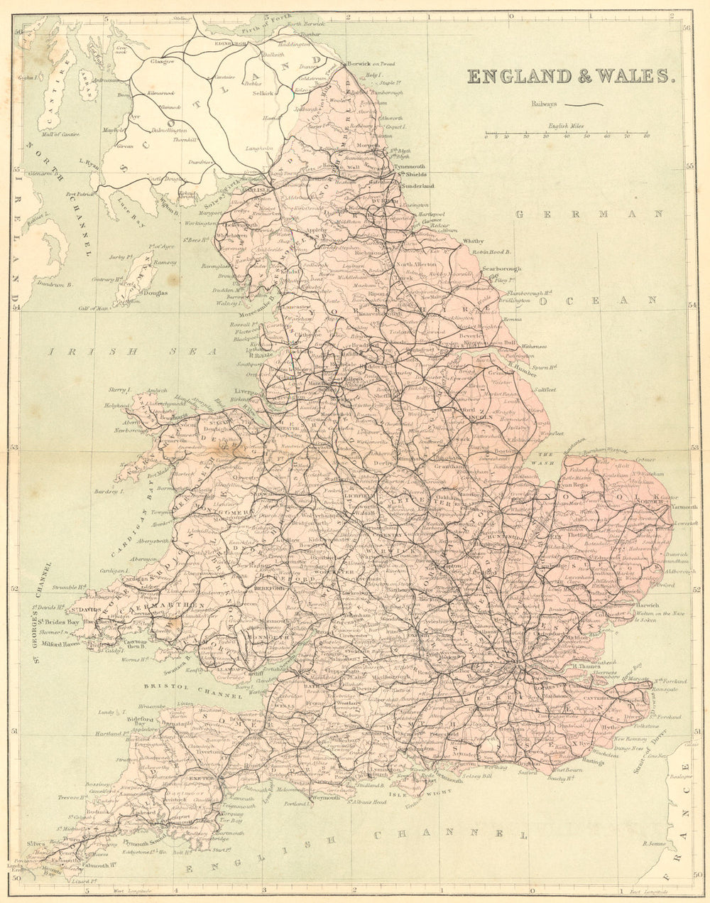 UK. England Wales. Virtue railways 1870 old antique vintage map plan chart