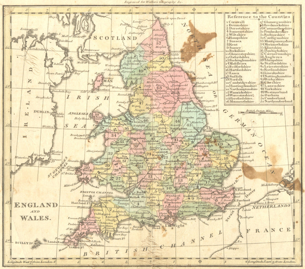 UK. England Wales. Walker 1810 old antique vintage map plan chart
