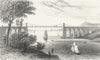 BANGOR. Suspension bridge, Caernarfonshire. DUGDALE 1835 old antique print