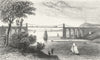 BANGOR. Suspension bridge, Caernarfonshire. DUGDALE 1835 old antique print