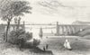 BANGOR. Suspension bridge, Caernarfonshire. DUGDALE 1835 old antique print