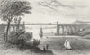BANGOR. Suspension bridge, Caernarfonshire. DUGDALE 1835 old antique print