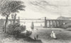 BANGOR. Suspension bridge, Caernarfonshire. DUGDALE 1835 old antique print