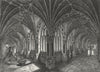 WORCS. Cloisters of Worcester Cathedral 1807 old antique vintage print picture