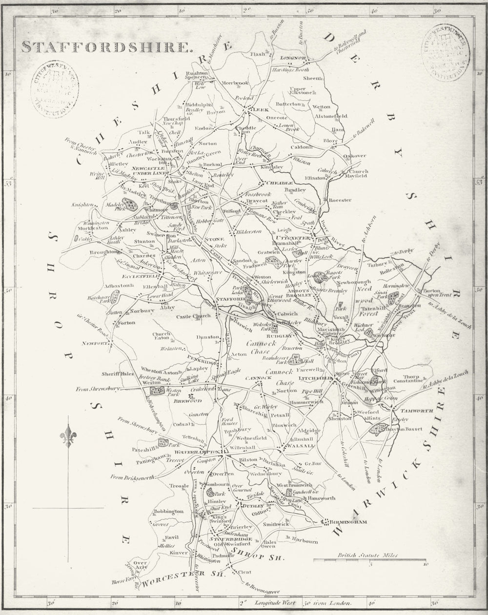 STAFFS. Staffordshire. Aikin 1793 old antique vintage map plan chart