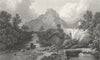 DINAS. Craig , Breconshire. Brecon. river & bridge 1831 old antique print