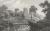 DENBIGHSHIRE. Rhuabon. Denbigh. Church rustic bridge c1831 old antique print