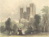 DURHAM. Cathedral, west view 1850 old antique vintage print picture