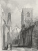 WALES. Llandaff Cathedral Nave 1850 old antique vintage print picture