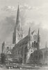 SUSSEX. Chichester Cathedral SE view 1860 old antique vintage print picture