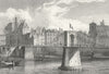 PARIS. Pont D'arcole. river boat bridge Flag 1828 old antique print picture