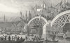LONDON. Bridge, Mayor's parade passing arches 1828 old antique print picture