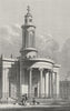 LONDON. The New Church, Camden Town 1828 old antique vintage print picture