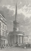 LONDON. All-Souls Church, Langham Place 1827 old antique vintage print picture