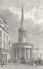 LONDON. All-Souls Church, Langham Place 1827 old antique vintage print picture