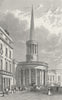 LONDON. All-Souls Church, Langham Place 1827 old antique vintage print picture