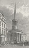 LONDON. All-Souls Church, Langham Place 1827 old antique vintage print picture