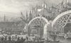 LONDON. Bridge, Mayor's parade passing arches, 1827 1828 old antique print