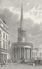 LONDON. All-Souls Church, Langham Place 1827 old antique vintage print picture