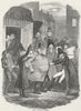 FAT MAN. waist being measured. Carriage top hat c1845 old antique print