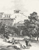 VILLAGE. 3 ladies man, horseback dog Buildings c1800 old antique print picture