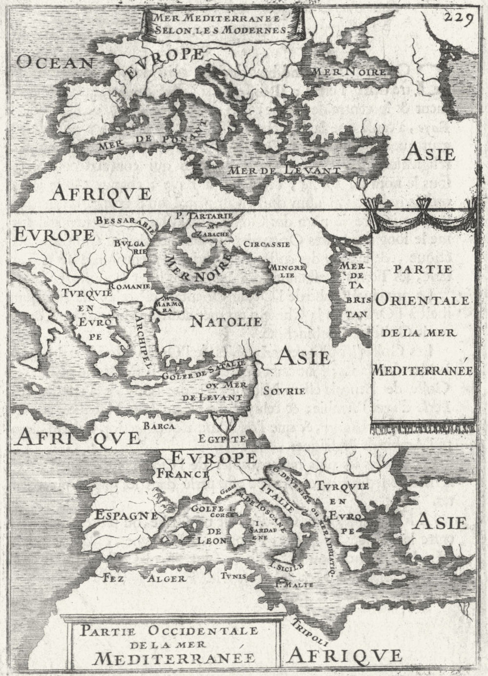 MEDITERRANEAN. Du Globe Terrestre; Mallet 1702 old antique map plan chart