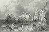 IOW. The Needles from Scratchells Bay c1840 old antique vintage print picture